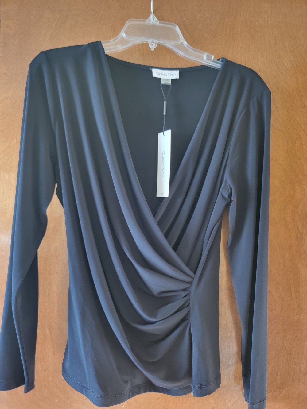 Calvin Klein Black Draped Wrap-Style Long Sleeve Top